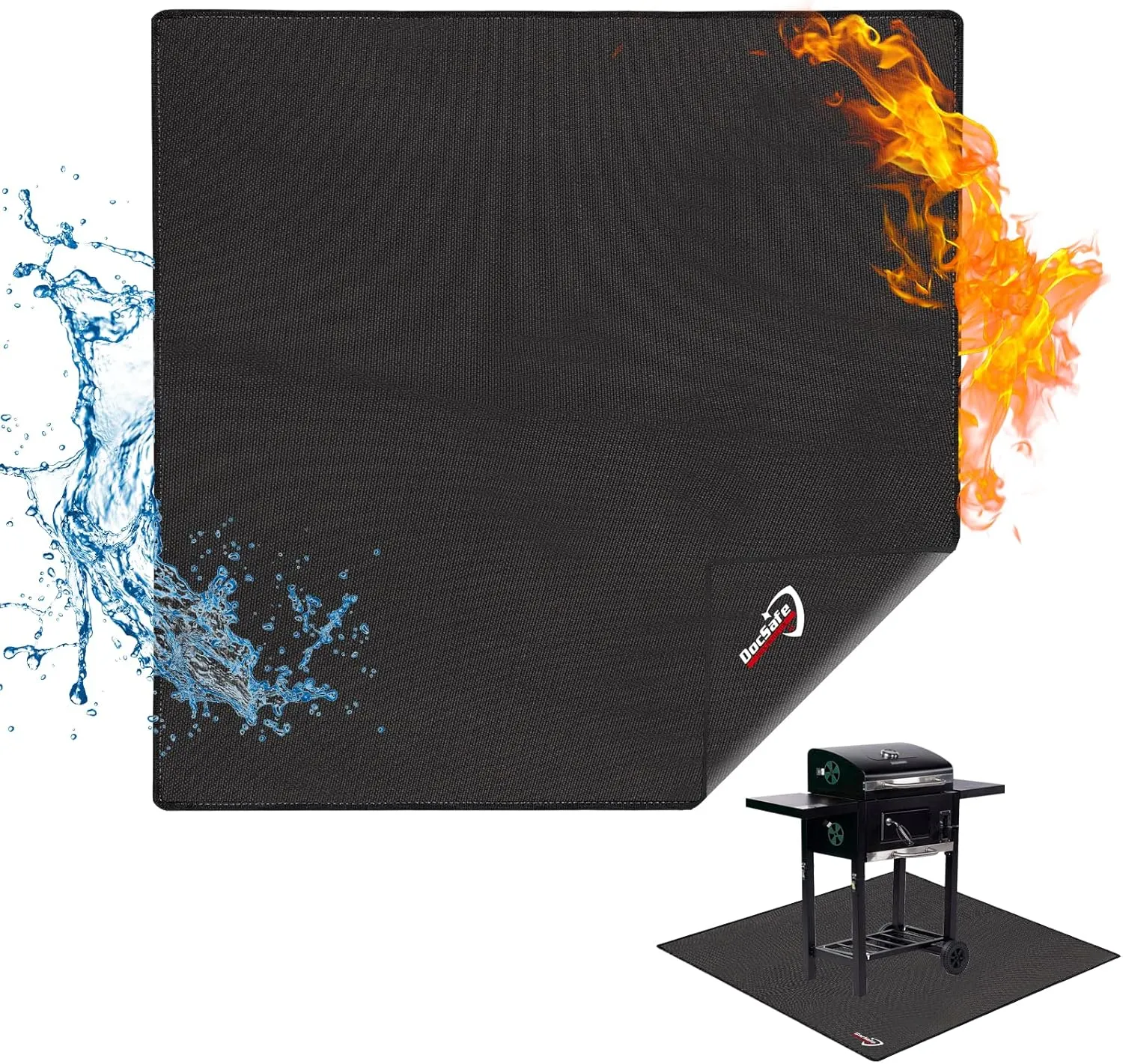 DocSafe Large Under Grill Mat 48" Square Fire Pit Mat,4 Layers Fireproof Grill Pads Protect for Deck,Patio,Outdoor Charcoal,Smokers,Wood Floor,Indoor Fireplace,Reusable Oil-Proof＆Waterproof,Black