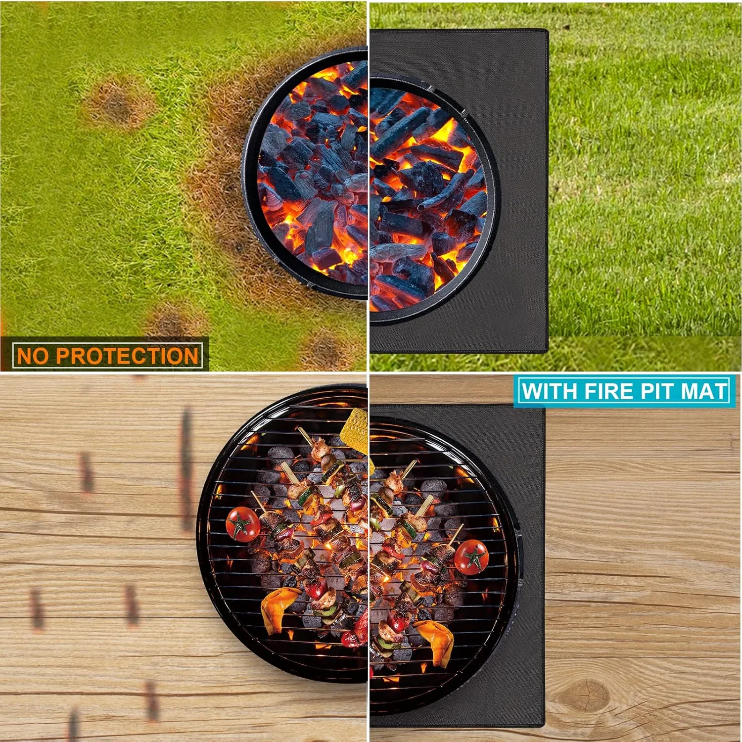 DocSafe Large Under Grill Mat 48" Square Fire Pit Mat,4 Layers Fireproof Grill Pads Protect for Deck,Patio,Outdoor Charcoal,Smokers,Wood Floor,Indoor Fireplace,Reusable Oil-Proof＆Waterproof,Black