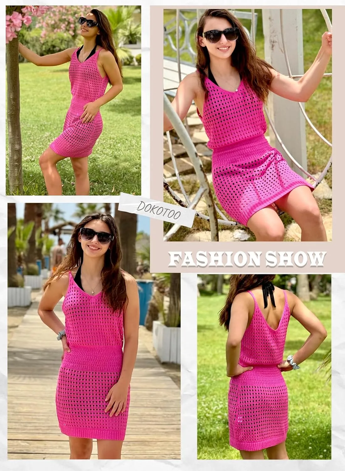 Dokotoo Summer Crochet Hollow Out Knit Beach Bathing Suit Swim Cover Ups Cruise Outfits Vacation Dresses for Women 2025