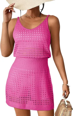 Dokotoo Summer Crochet Hollow Out Knit Beach Bathing Suit Swim Cover Ups Cruise Outfits Vacation Dresses for Women 2025