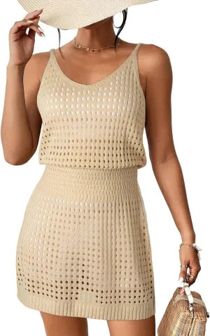 Dokotoo Summer Crochet Hollow Out Knit Beach Bathing Suit Swim Cover Ups Cruise Outfits Vacation Dresses for Women 2025
