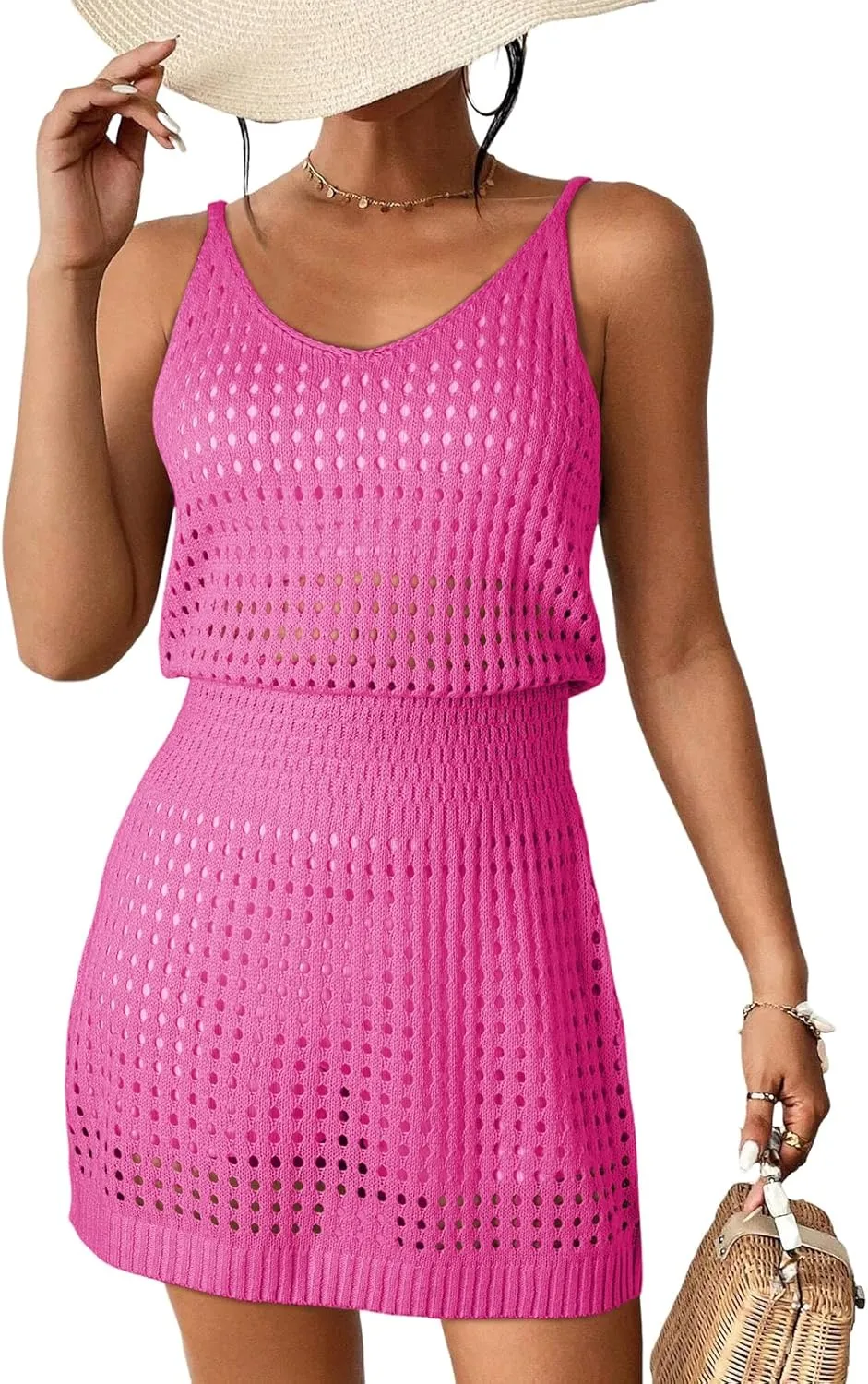 Dokotoo Summer Crochet Hollow Out Knit Beach Bathing Suit Swim Cover Ups Cruise Outfits Vacation Dresses for Women 2025