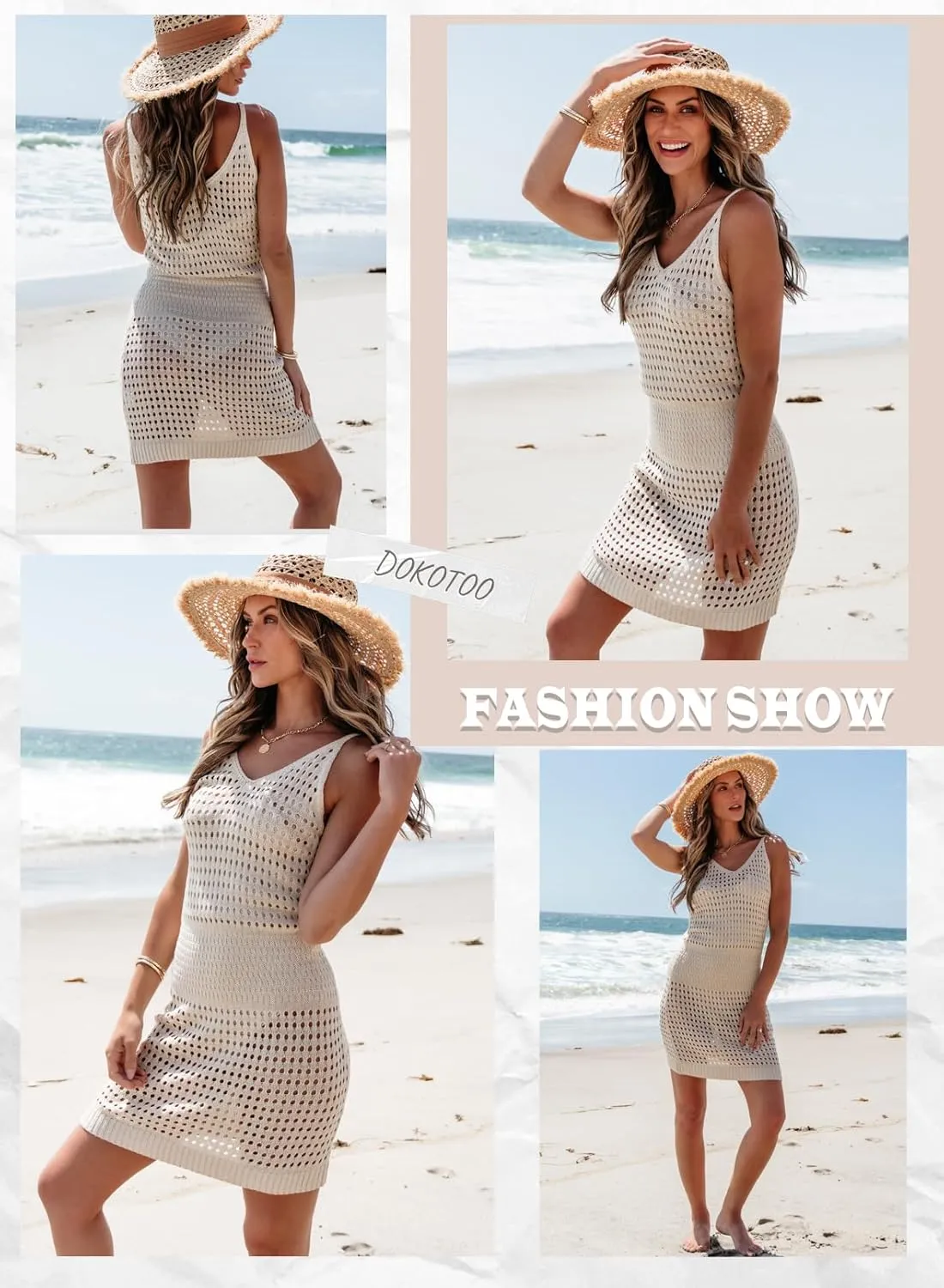 Dokotoo Summer Crochet Hollow Out Knit Beach Bathing Suit Swim Cover Ups Cruise Outfits Vacation Dresses for Women 2025