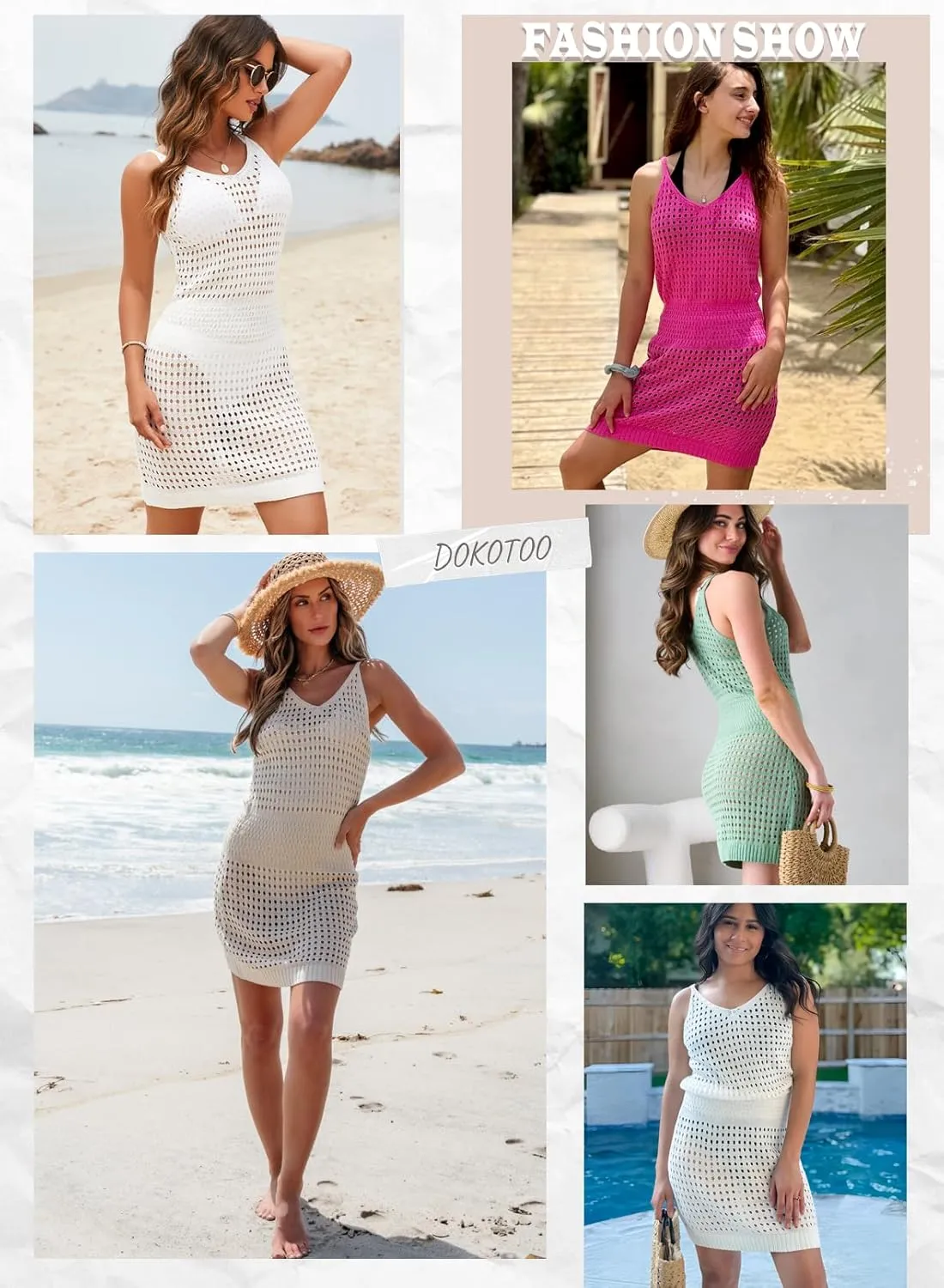 Dokotoo Summer Crochet Hollow Out Knit Beach Bathing Suit Swim Cover Ups Cruise Outfits Vacation Dresses for Women 2025