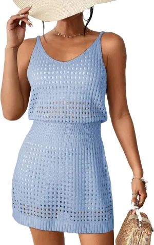 Dokotoo Summer Crochet Hollow Out Knit Beach Bathing Suit Swim Cover Ups Cruise Outfits Vacation Dresses for Women 2025