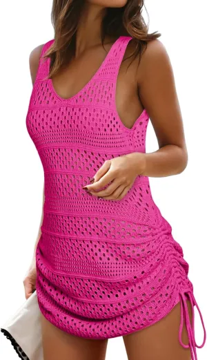 Dokotoo Womens Swimwear Cover Ups 2025 Summer Crochet Hollow Out Knit Bathing Suit Beach Dresses