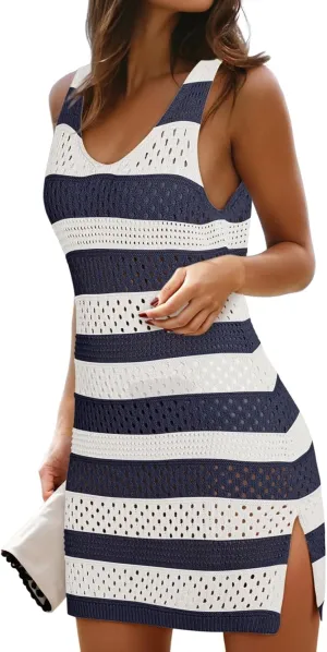Dokotoo Womens Swimwear Cover Ups 2025 Summer Crochet Hollow Out Knit Bathing Suit Beach Dresses