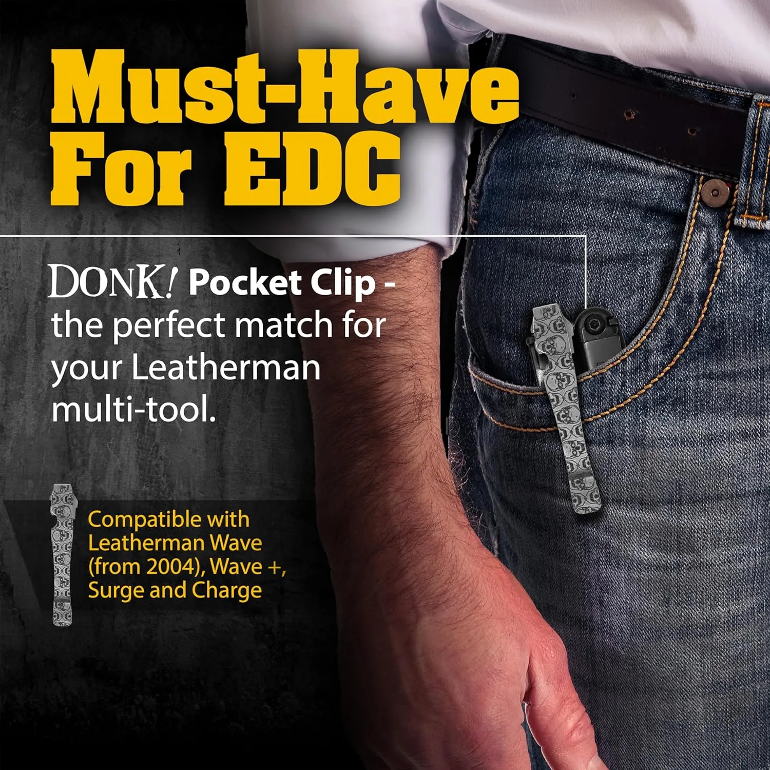 Donk! Pocket Clip for Wave, Wave Plus , Surge & Charge AL, ALX, Ti, XTi - Titanium TC4 - Custom Designs - Quick Release - Extra Carry Options - 'Numb Skulls'