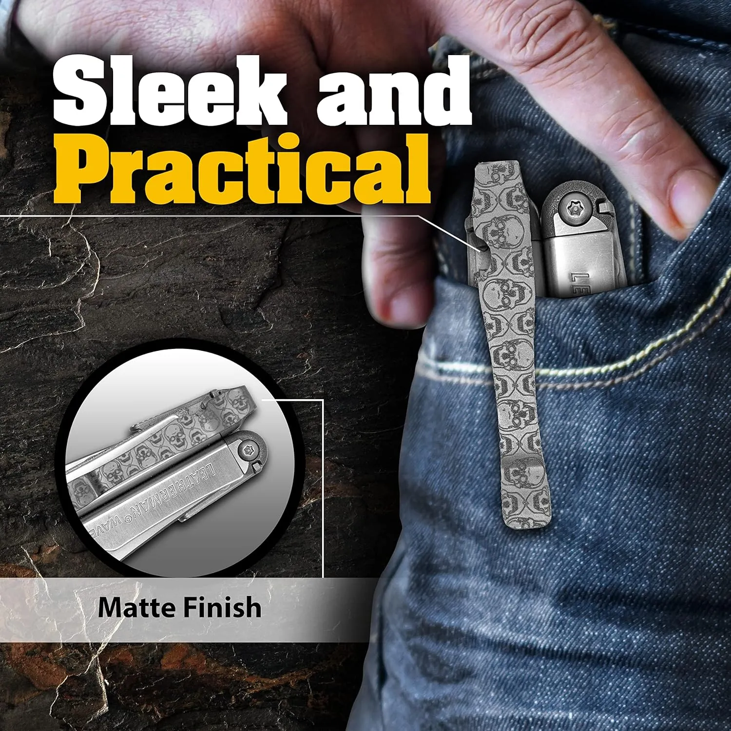 Donk! Pocket Clip for Wave, Wave Plus , Surge & Charge AL, ALX, Ti, XTi - Titanium TC4 - Custom Designs - Quick Release - Extra Carry Options - 'Numb Skulls'