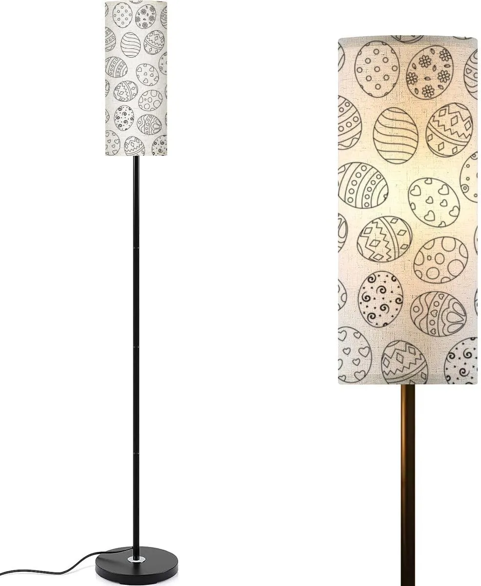 Doodle Easter Eggs Set Collection White Modern Floor Lamp Minimalist Standing Lamps for Living Room LED Corner Lamp Remote Control Metal Pole Lamp for Bedroom, Reading