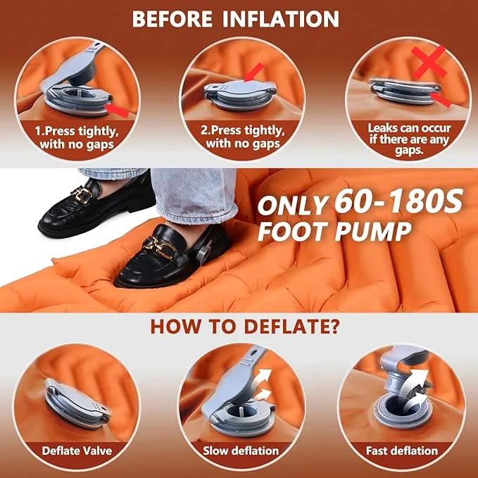 Double Sleeping Pad for Camping, Ultralight Camping Mattress with Pillow, Built-in Foot Pump, Thick Self-Inflatable 2-Person Portable Camping Mat for Backpacking Hiking Car Traveling Beach Tent