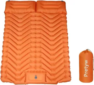 Double Sleeping Pad for Camping, Ultralight Camping Mattress with Pillow, Built-in Foot Pump, Thick Self-Inflatable 2-Person Portable Camping Mat for Backpacking Hiking Car Traveling Beach Tent