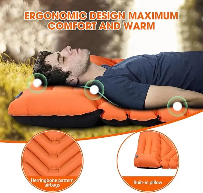 Double Sleeping Pad for Camping, Ultralight Camping Mattress with Pillow, Built-in Foot Pump, Thick Self-Inflatable 2-Person Portable Camping Mat for Backpacking Hiking Car Traveling Beach Tent