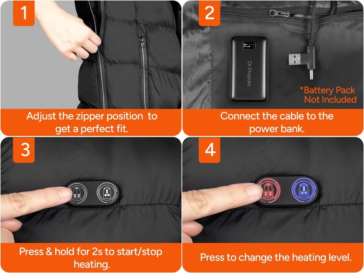 DR.PREPARE Heated Vest, Electric Heated Jacket for Men Women, Winter Heated Clothing with Heating Zones & 3 Heat Levels