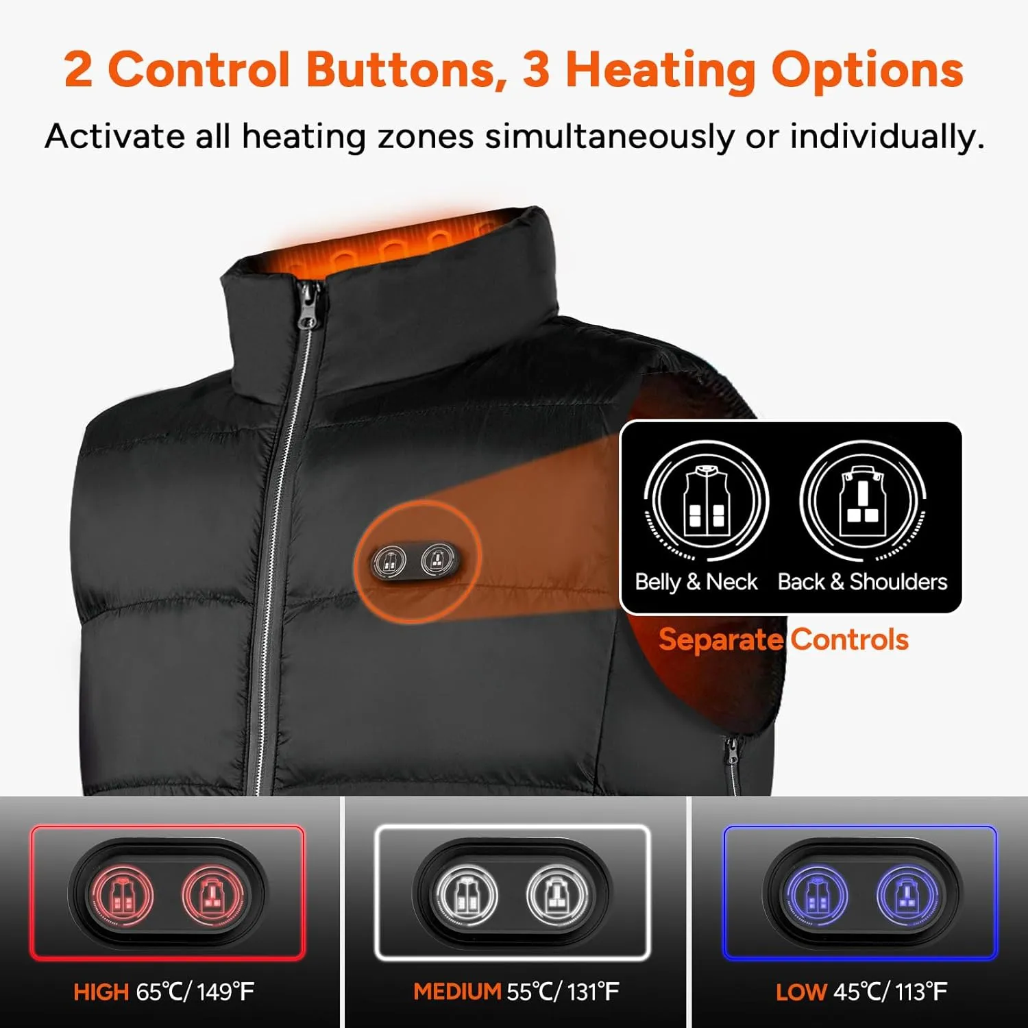 DR.PREPARE Heated Vest, Electric Heated Jacket for Men Women, Winter Heated Clothing with Heating Zones & 3 Heat Levels
