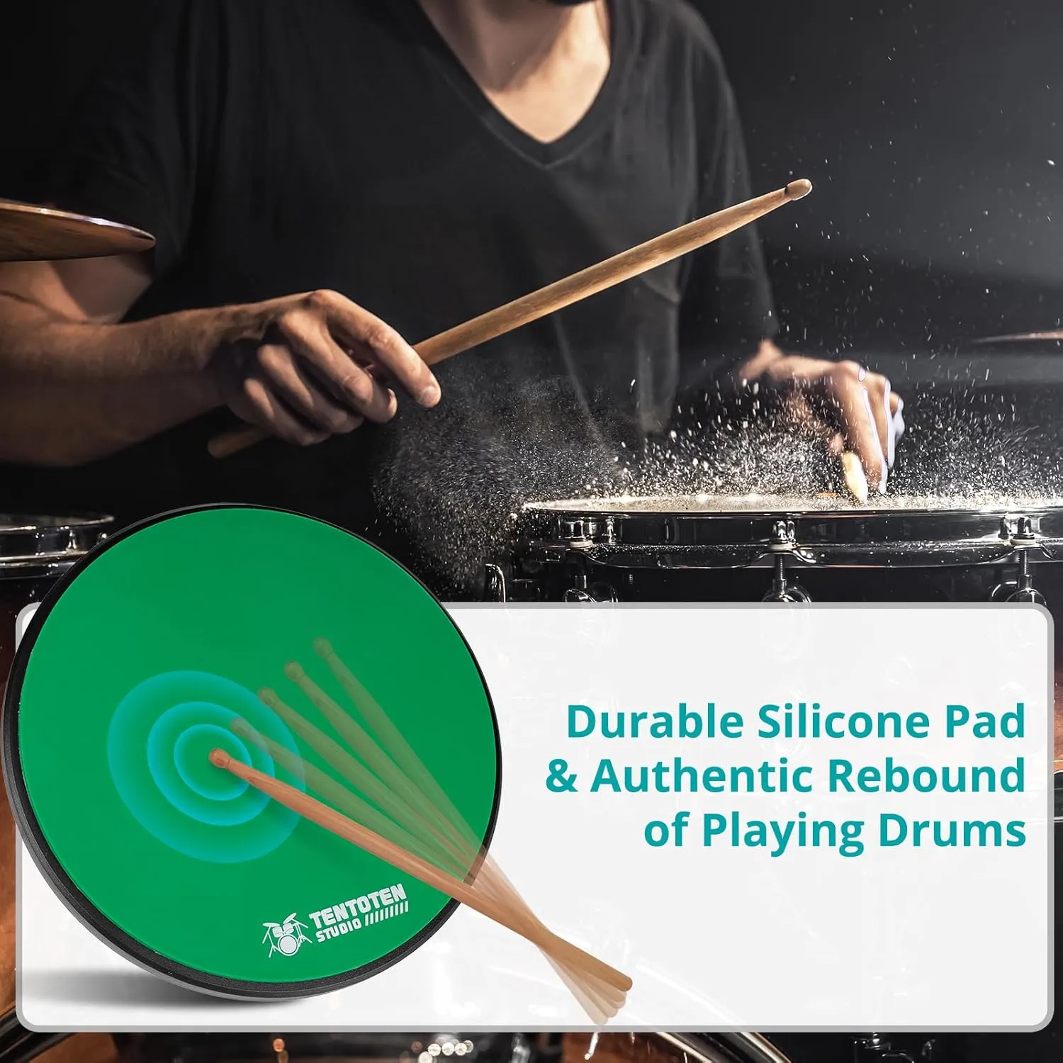Drum Pad 12 Inch, Silent Drum Practice Pad 2-Sided Silicone Pad & EVA Mat, Portable Practice Drum Pad with Carry Bag, Green