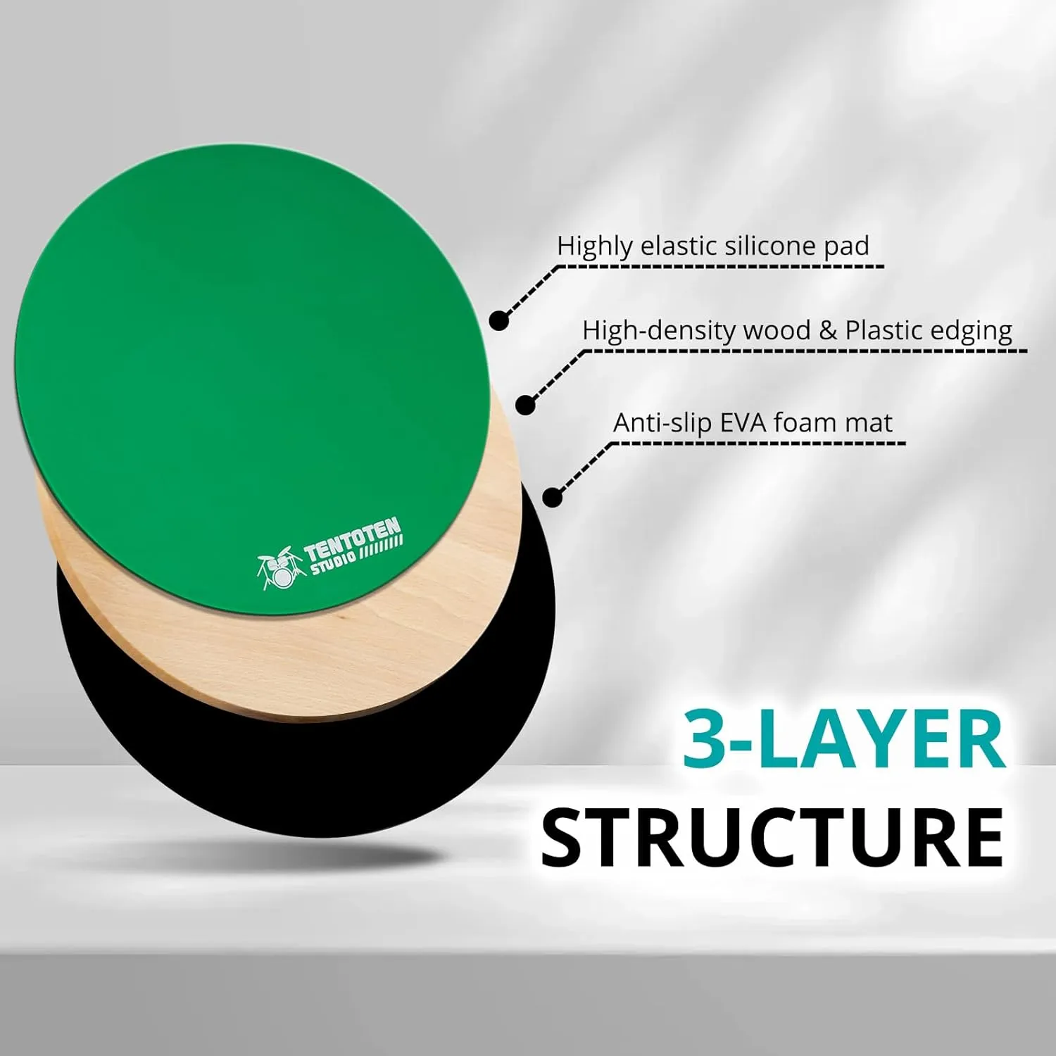 Drum Pad 12 Inch, Silent Drum Practice Pad 2-Sided Silicone Pad & EVA Mat, Portable Practice Drum Pad with Carry Bag, Green