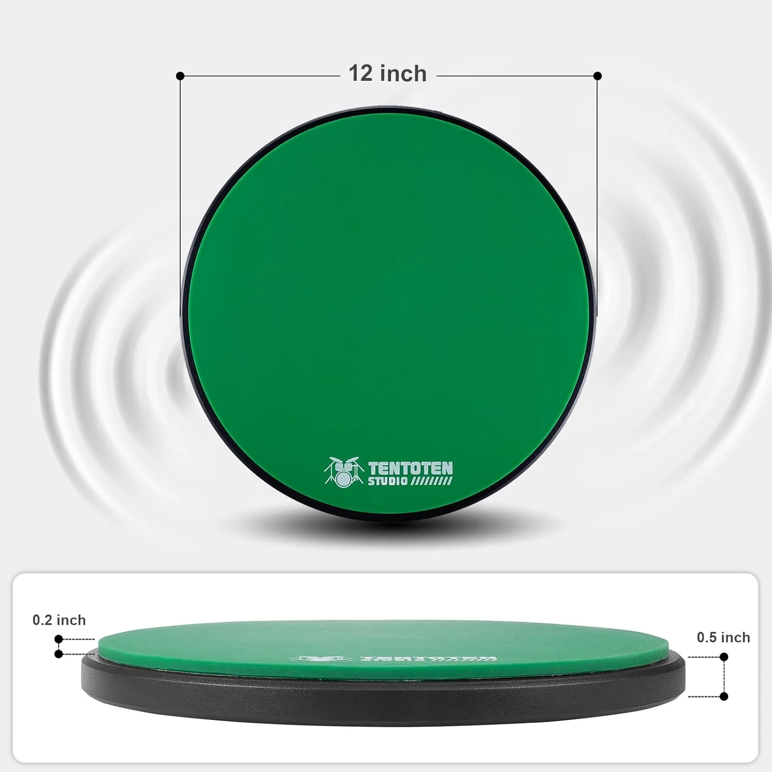 Drum Pad 12 Inch, Silent Drum Practice Pad 2-Sided Silicone Pad & EVA Mat, Portable Practice Drum Pad with Carry Bag, Green
