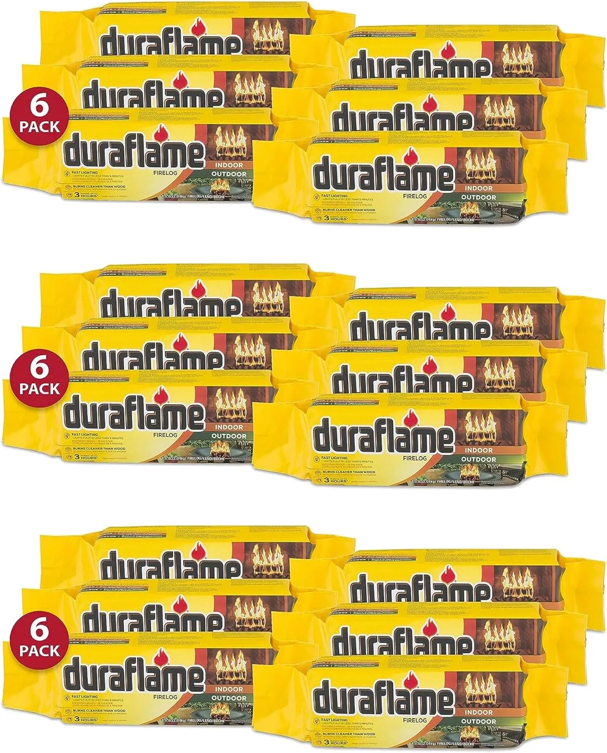 Duraflame 4.5 Pound 3 Hour Long Burn Time Indoor Outdoor Quick Light Fire Log for Camping, Firepits, Bonfires, and Fireplaces (18 Pack)