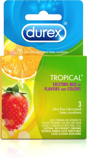 Durex Tropical Flavors Flavored Premium Condoms, 3 Count (Pack of 3)