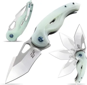 Eafengrow EF936 Pocket Knife,G10 Handle D2 Steel Blade Knife with Ball Bearing Safe Open Flipper Knife EDC Tool Knives for Camping Survival Hiking (jade)