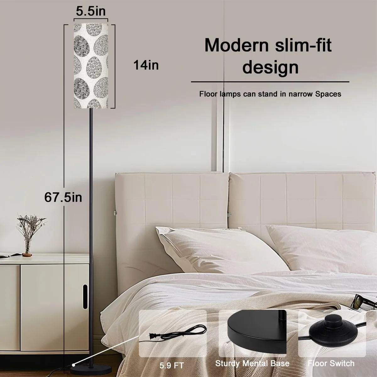 Easter Egg Crystal Hand Drawn Geometry Elements Modern Floor Lamp Minimalist Standing Lamps for Living Room LED Corner Lamp Remote Control Metal Pole Lamp for Bedroom, Reading