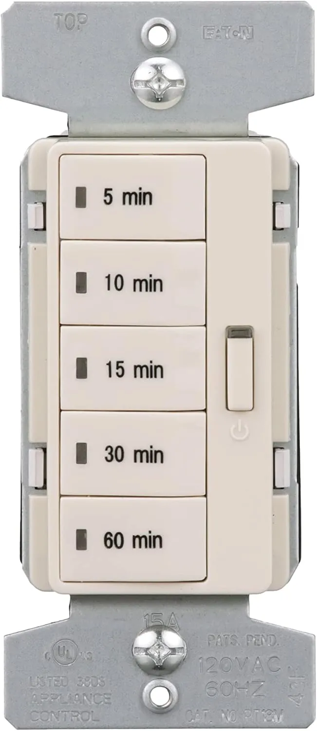 Eaton PT18M-LA 1800W 15 Amp 5-Button Minute Timer with Off Single-Pole, Light Almond