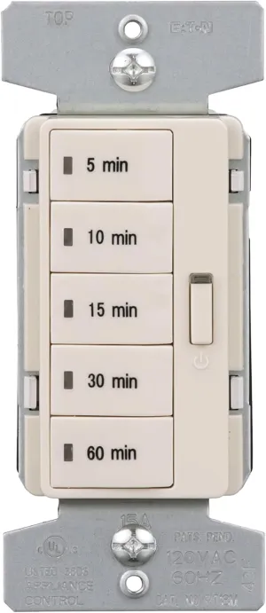 Eaton PT18M-LA 1800W 15 Amp 5-Button Minute Timer with Off Single-Pole, Light Almond
