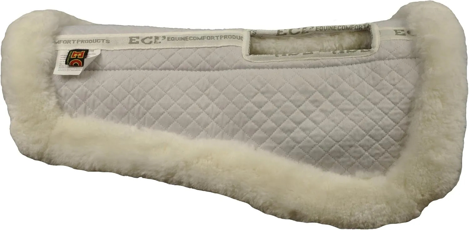 ECP Equine Comfort Products Sheepskin Wither Relief Half Saddle Pad – 100% Australian Merino, Quilted Cotton Top, Shock Absorbing, Water Absorbing, Breathable, Large