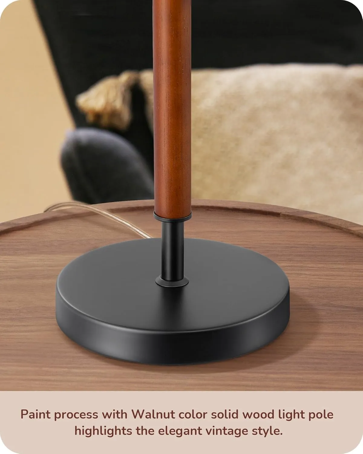 EDISHINE Mid Century Table Lamp Set of 2, Pull Chain Switch Bedside Lamp, Linen Shade, Solid Wood Pole & Black Metal Base, Modern Nightstand Lamp for Bedroom, Living Room, Office, E26 Base