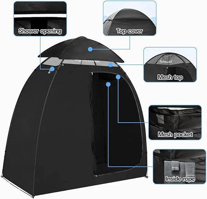 EighteenTek Shower Tent Changing Room 2 Rooms Outdoor Pop Up Camping Toilet Portable Privacy Dressing Shelter 83"x43"x80"H