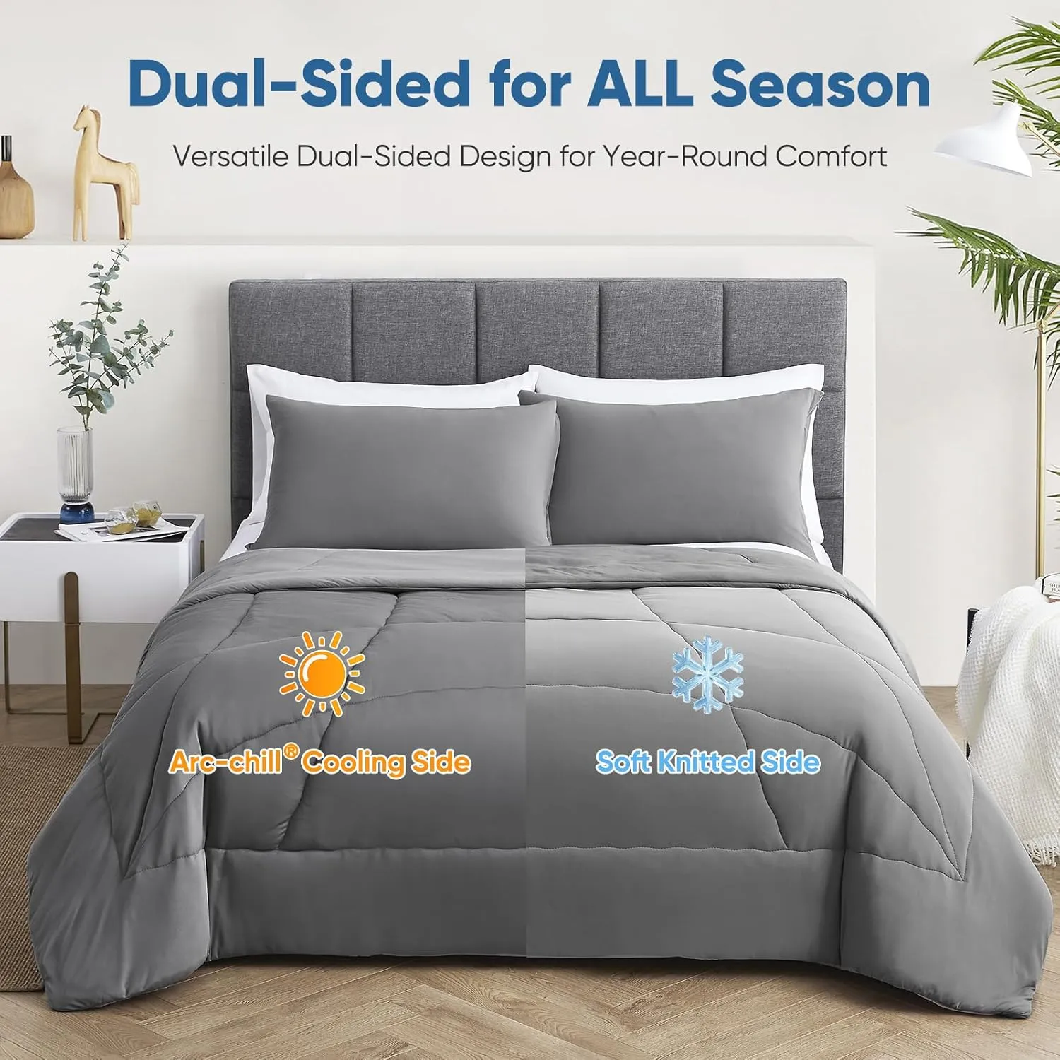 Elegear Revolutionary Cooling Comforter Queen Absorb Body Heat to Keep Cool, Cooling Blanket for Hot Sleepers Japanese Arc-Chill 3.0 Cool Tech Fabric Summer Comforter Hypo-Allergenic Cool Quilt - Gray