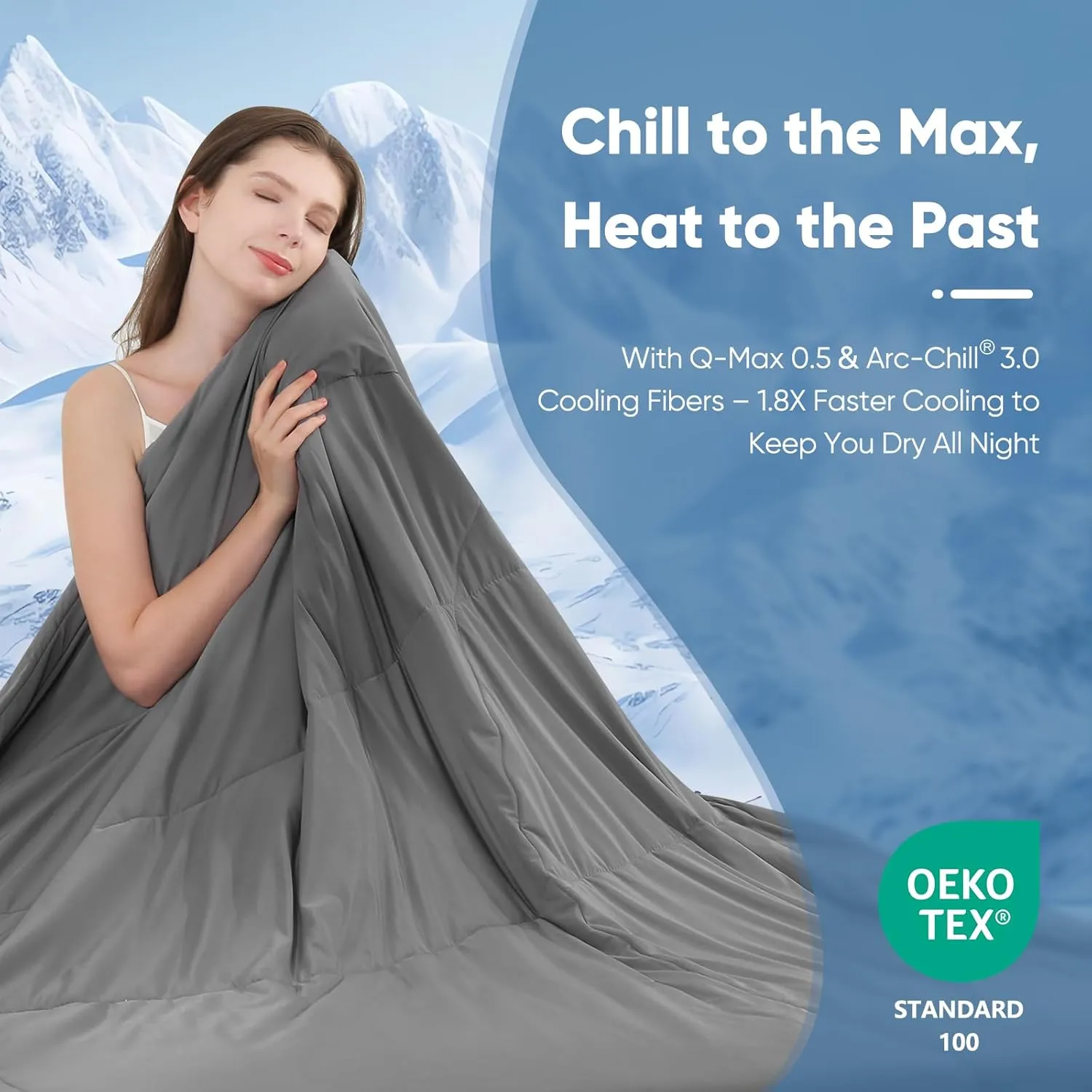 Elegear Revolutionary Cooling Comforter Queen Absorb Body Heat to Keep Cool, Cooling Blanket for Hot Sleepers Japanese Arc-Chill 3.0 Cool Tech Fabric Summer Comforter Hypo-Allergenic Cool Quilt - Gray