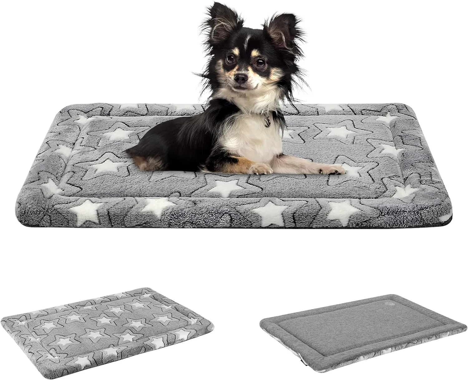EMPSIGN Dog Crate Pad - Reversible Kennel Mat (Cool & Warm), Machine Washable, Cozy Star Pattern Sleeping Pad for Small Medium Large Dogs, All-Season Pet Bed, Suitable for 24"x18" Dog Crate, Grey