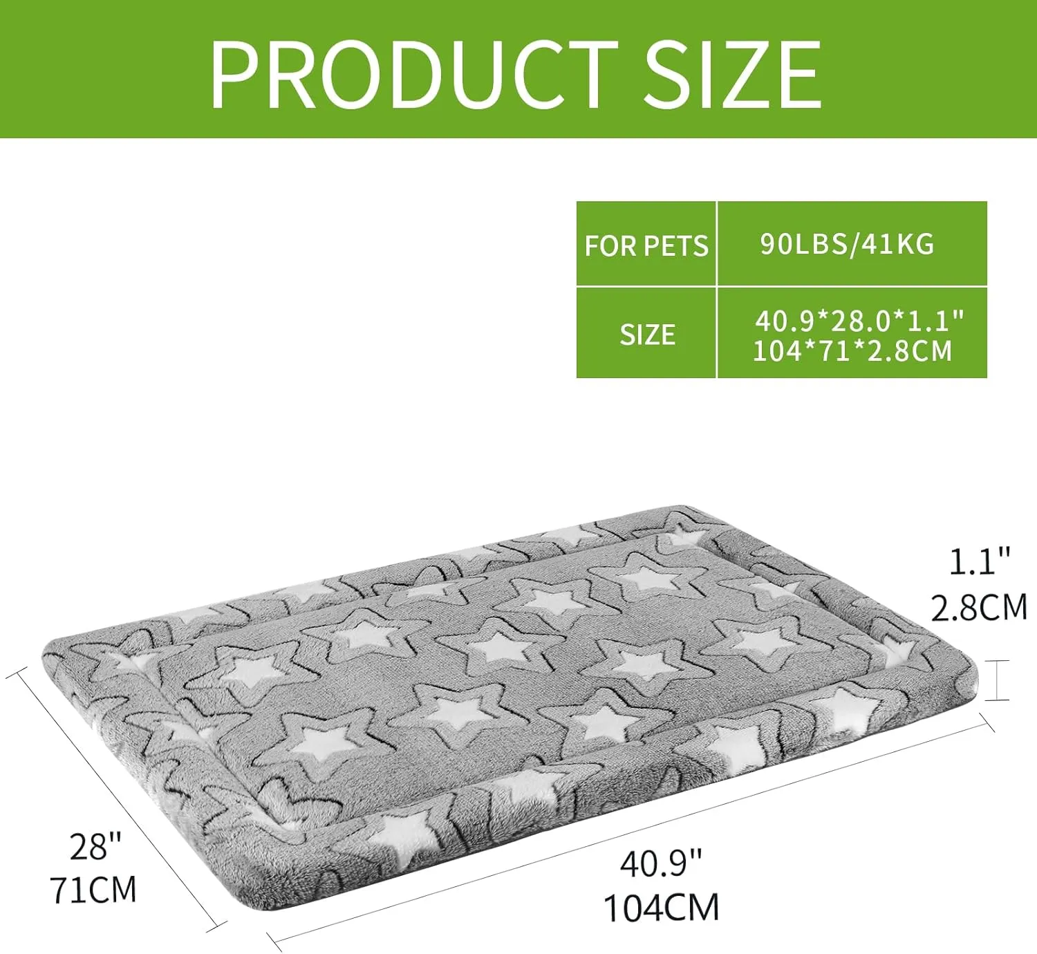 EMPSIGN Dog Crate Pad - Reversible Kennel Mat (Cool & Warm), Machine Washable, Cozy Star Pattern Sleeping Pad for Small Medium Large Dogs, All-Season Pet Bed, Suitable for 42"x28" Dog Crate, Grey