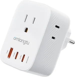 European Travel Plug Adapter, PD 20W International Power Adapter, Type F Plug Travel Adapter with 3 Outlets 3 USB Ports (2 USB C) for US to Most of Europe EU Italy Spain Greece Portugal France Germany
