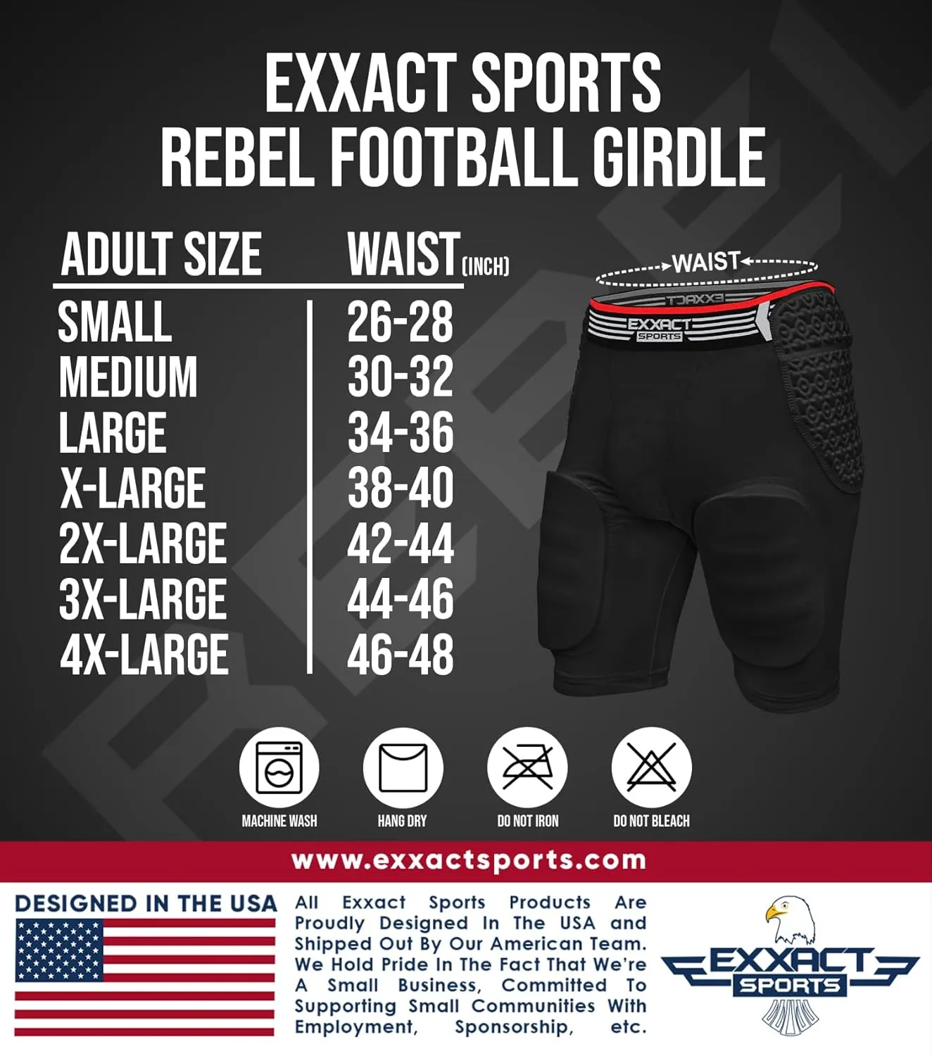 Exxact Sports Rebel 5-Pad Adult Football Girdle for Men with Cup Pocket, Lightweight Padded Compression Shorts with Integrated Hip, Thigh, Tailbone Pads, Men's Girdle Football
