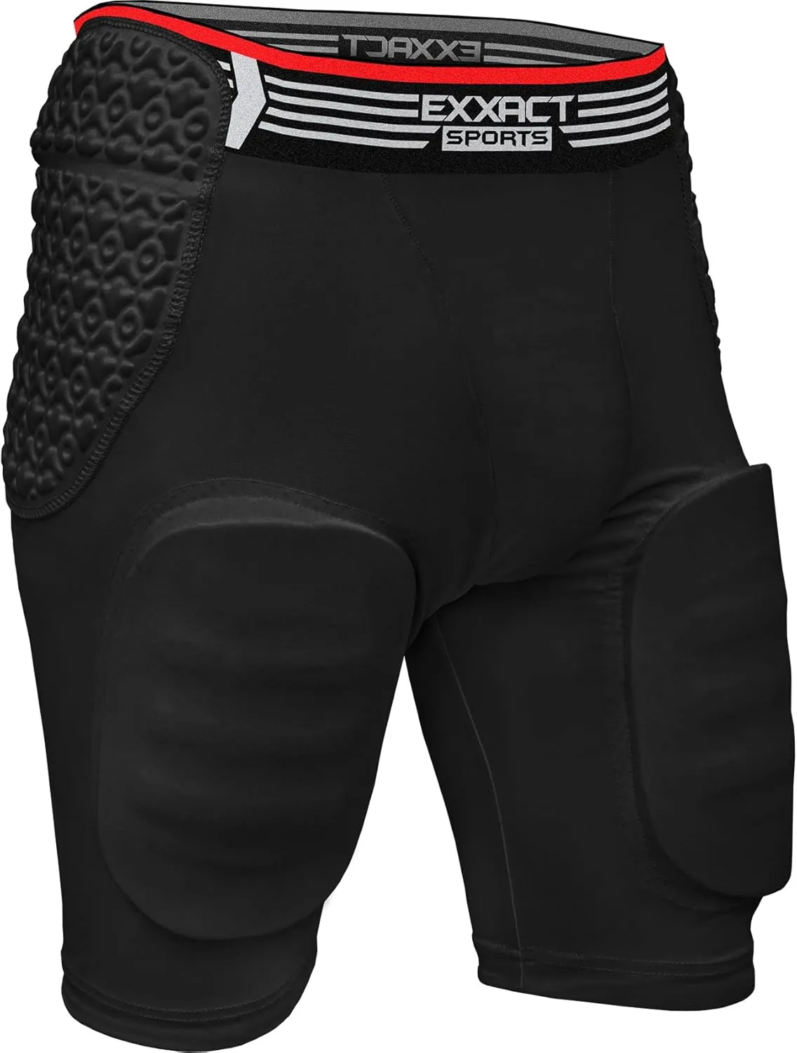 Exxact Sports Rebel 5-Pad Adult Football Girdle for Men with Cup Pocket, Lightweight Padded Compression Shorts with Integrated Hip, Thigh, Tailbone Pads, Men's Girdle Football