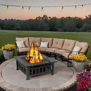 F2C 32 inch Outdoor Fire Pit Square Fireplace Metal Wood Burning Stove w/Waterproof Cover Poker, Patio Backyard Travel Camping BBQ Wood Burning