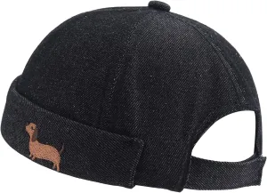 Fashion Denim Beanie Hat Vintage Docker Cap for Men Women Cute Dog Brimless Hat Cuff Sailor Cap