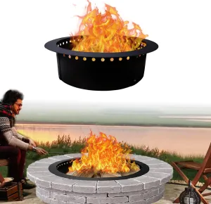 FEBTECH Smokeless Fire Pit Insert 42" - Round Steel Foldable Fire Pit Insert with Air Vents and Coller Support - DIY Fire Ring in or Above Ground for Patio Garden Outdoor Bonfire Camping Accessories
