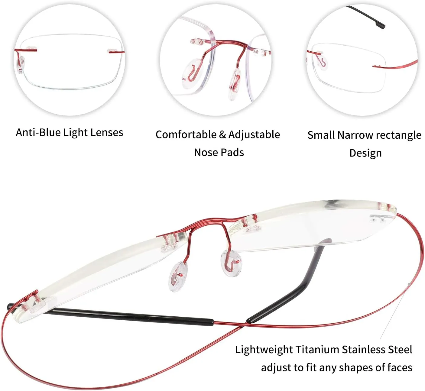 FEISEDY Lightweight Rimless Titanium Stainless Steel Anti-Blue Light Reading Glasses B2686