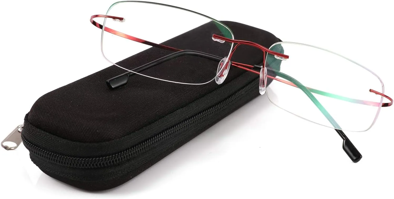 FEISEDY Lightweight Rimless Titanium Stainless Steel Anti-Blue Light Reading Glasses B2686