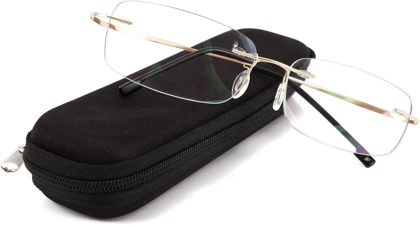 FEISEDY Lightweight Rimless Titanium Stainless Steel Anti-Blue Light Reading Glasses B2686