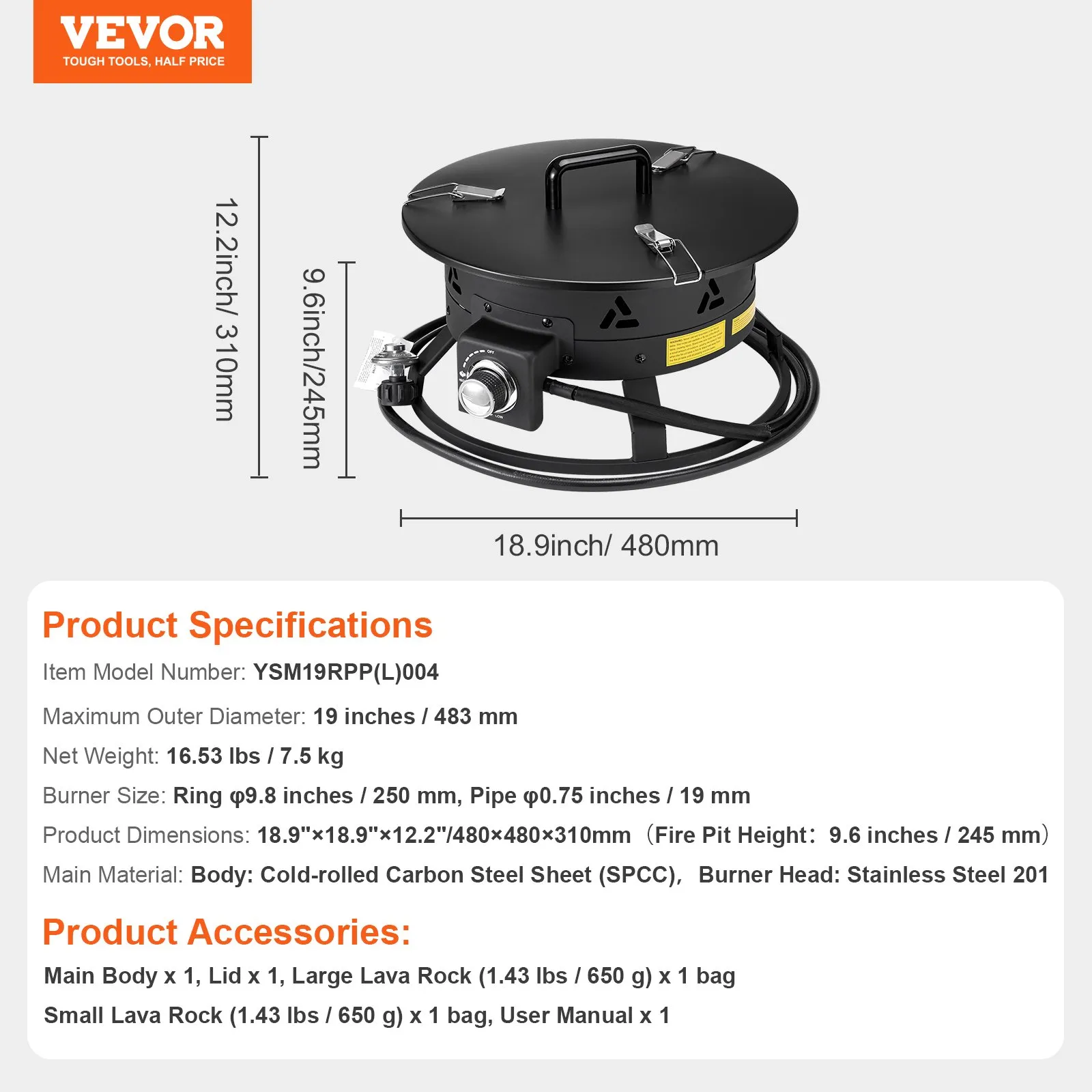 (FINAL PRICES ARE LOWER ON OUR SITE!) VEVOR Propane Fire Pit 19 Outdoor Portable Gas Fire Pit for Heating 58000 BTU