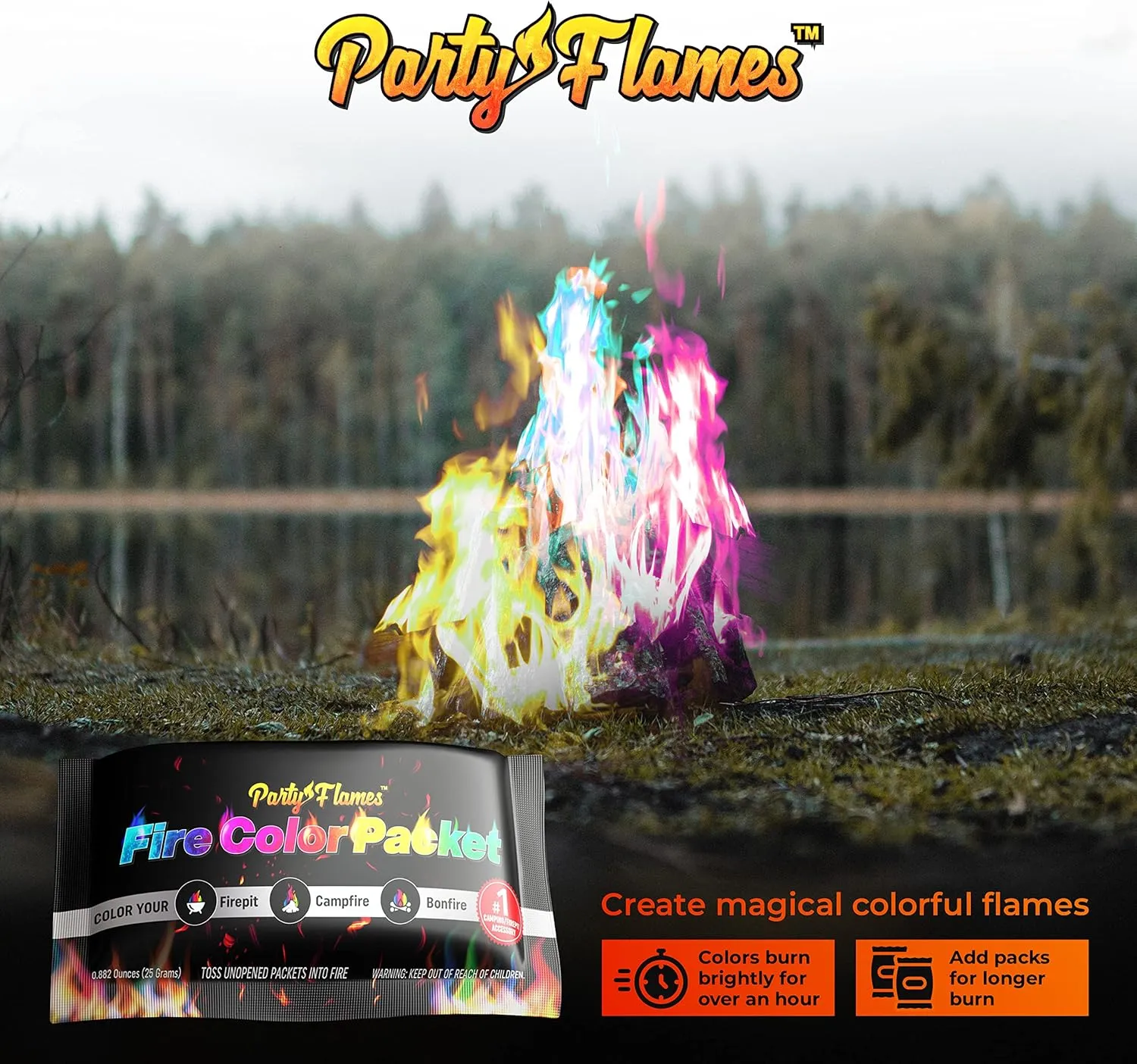 Fire Color Changing Packets Fire Pit (25 Pack) - Perfect for Any Campfire, Bonfire & Outdoor Fireplaces - Perfect Magic Cosmic Mystical Campfire Accessories - Camping Games