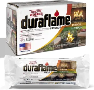 Fire Logs for Indoor and Outdoor Use - 2.5 lb Quick Light Fireplace Logs Fire Starter for Fireplace, Camping, and Firepits, 1.5 Hour Burn Time (6 Pack)
