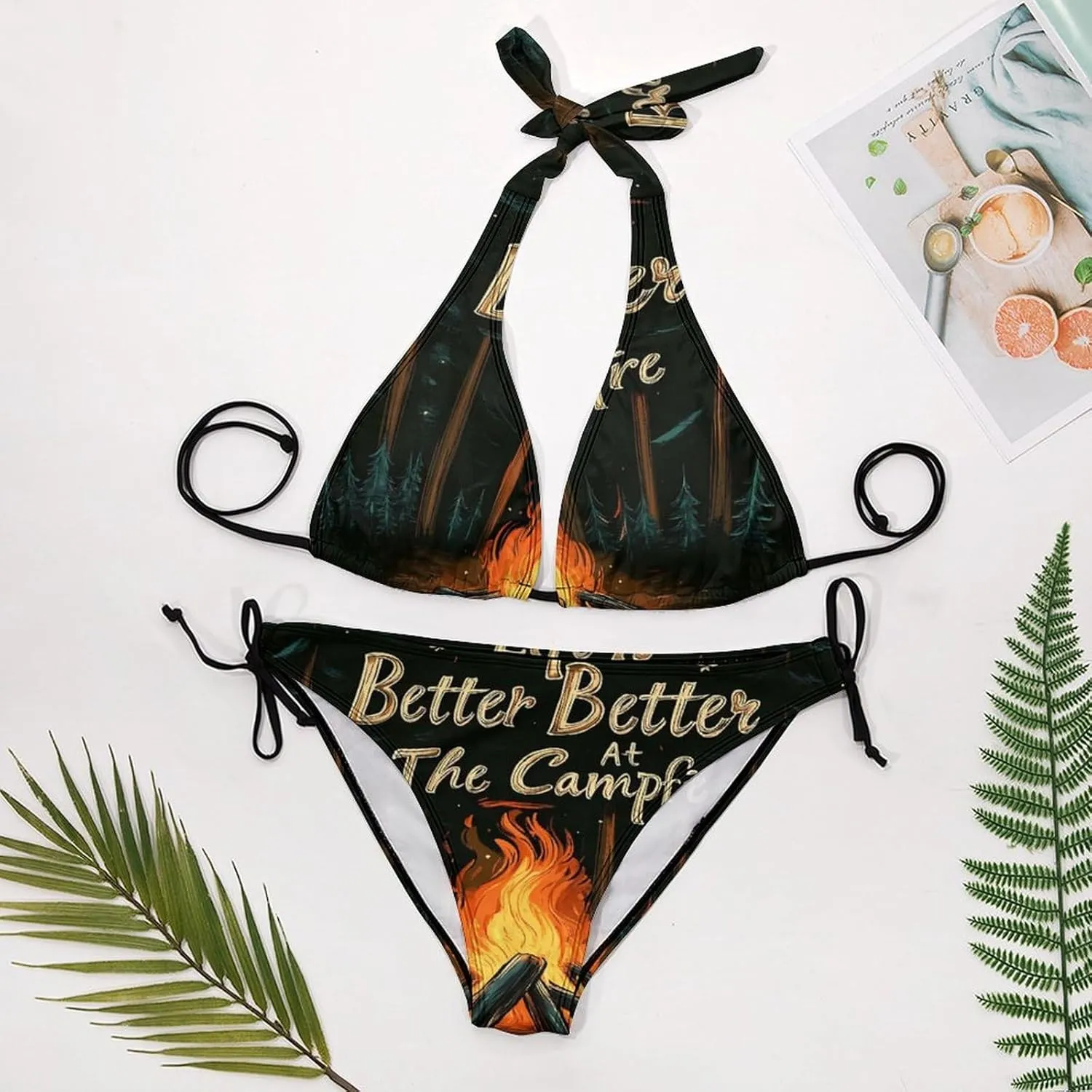 Fire Pit Camping Bikini Set for Women Two Piece Bathing Suit Sexy Swimwear Halter String Triangle Sets