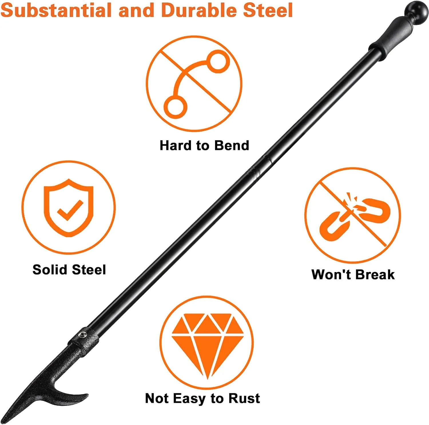 Fire Pit Poker, 46 Inch Extra Long Outdoor Fire Poker for Fireplace, Fire Pit, Campfire, Wood Stove and Indoor Use, Heavy Duty Wrought Steel Campfire Poker Tool, Rust-Resistant Black Finish