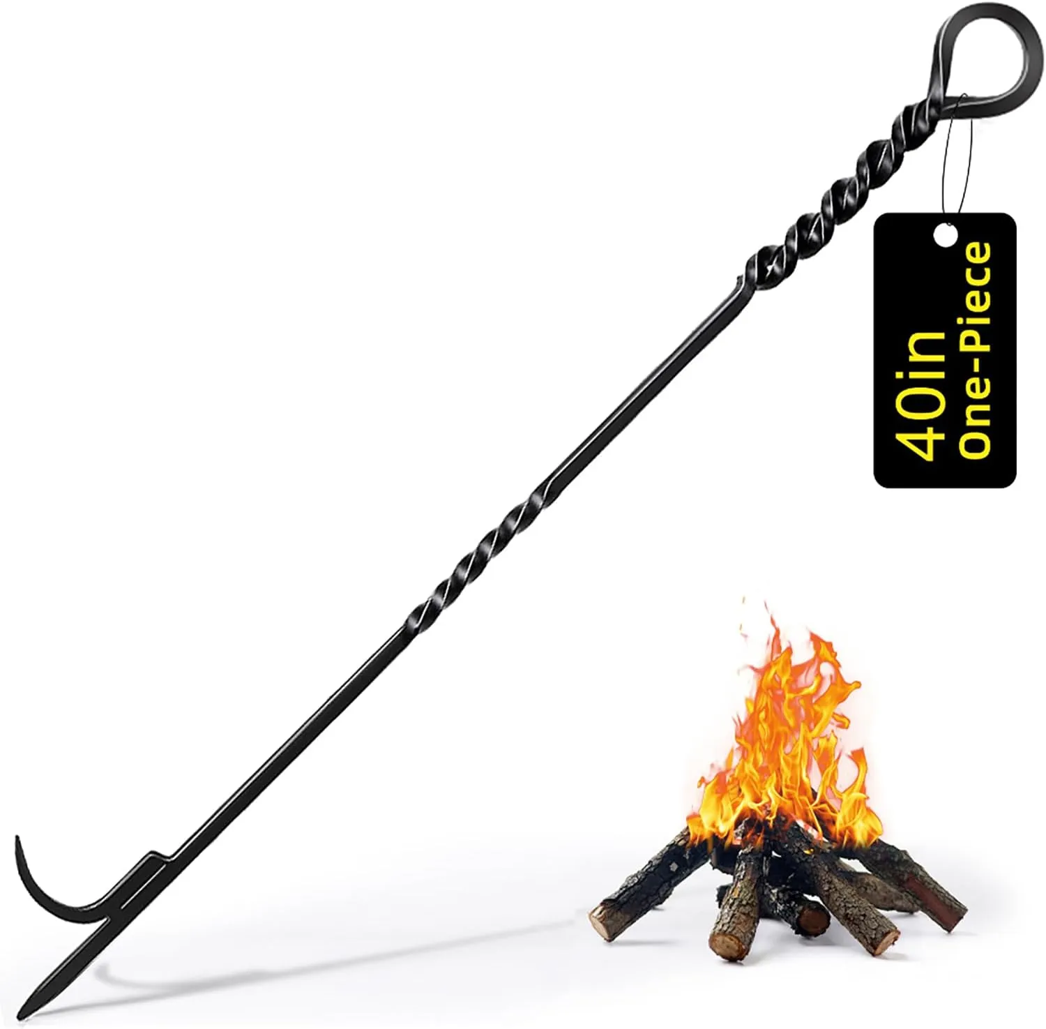 Fire Pit Poker for Fireplace Outdoor - 40'' Handmade One Piece Firepit Poker Stoker Stick for Outside Camping Campfire, Indoor Long Heavy Duty Firestick Tools